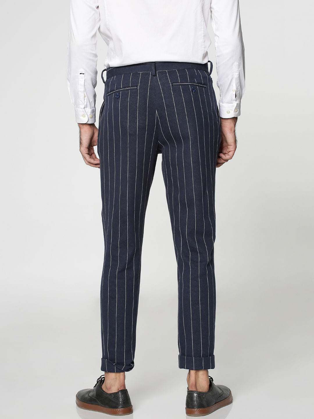 Blue Striped Slim Fit Trousers
