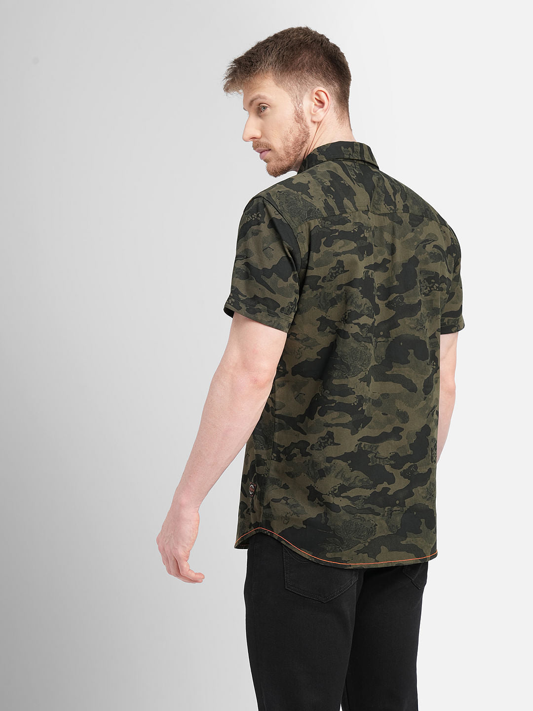 Green Camo Print Short Sleeves Shirt