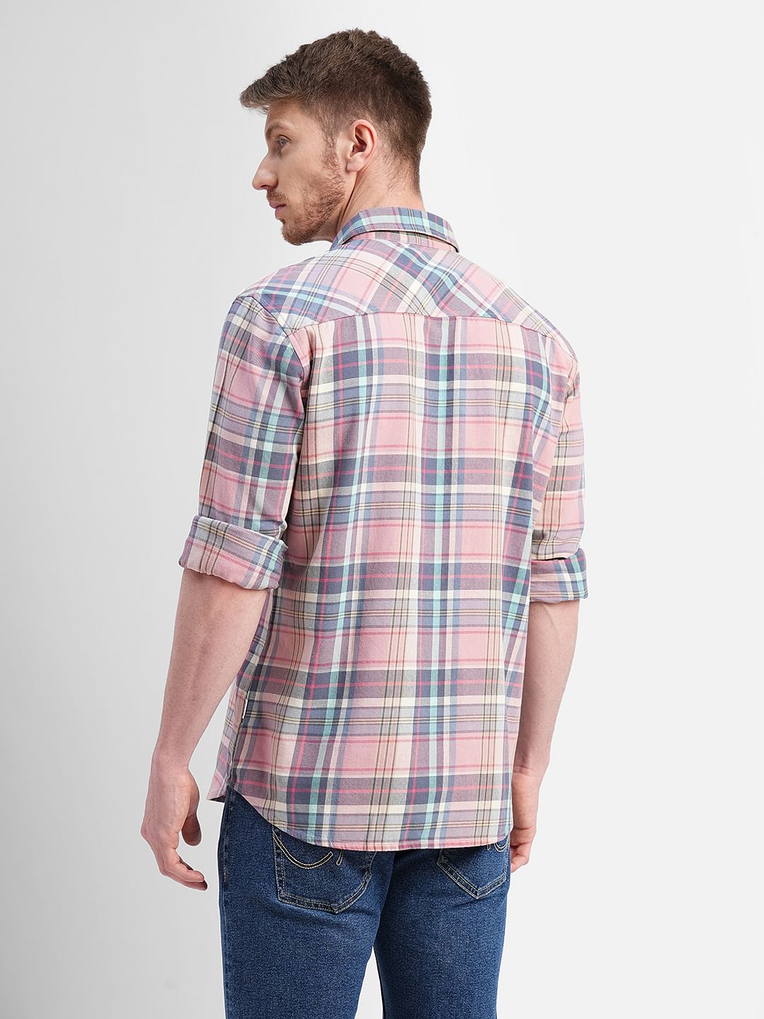 Pink Check Print Full Sleeves Shirt