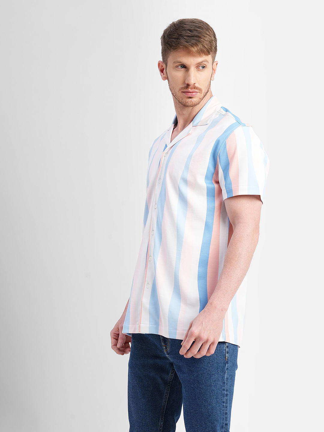 Blue Striped Short Sleeves Shirt