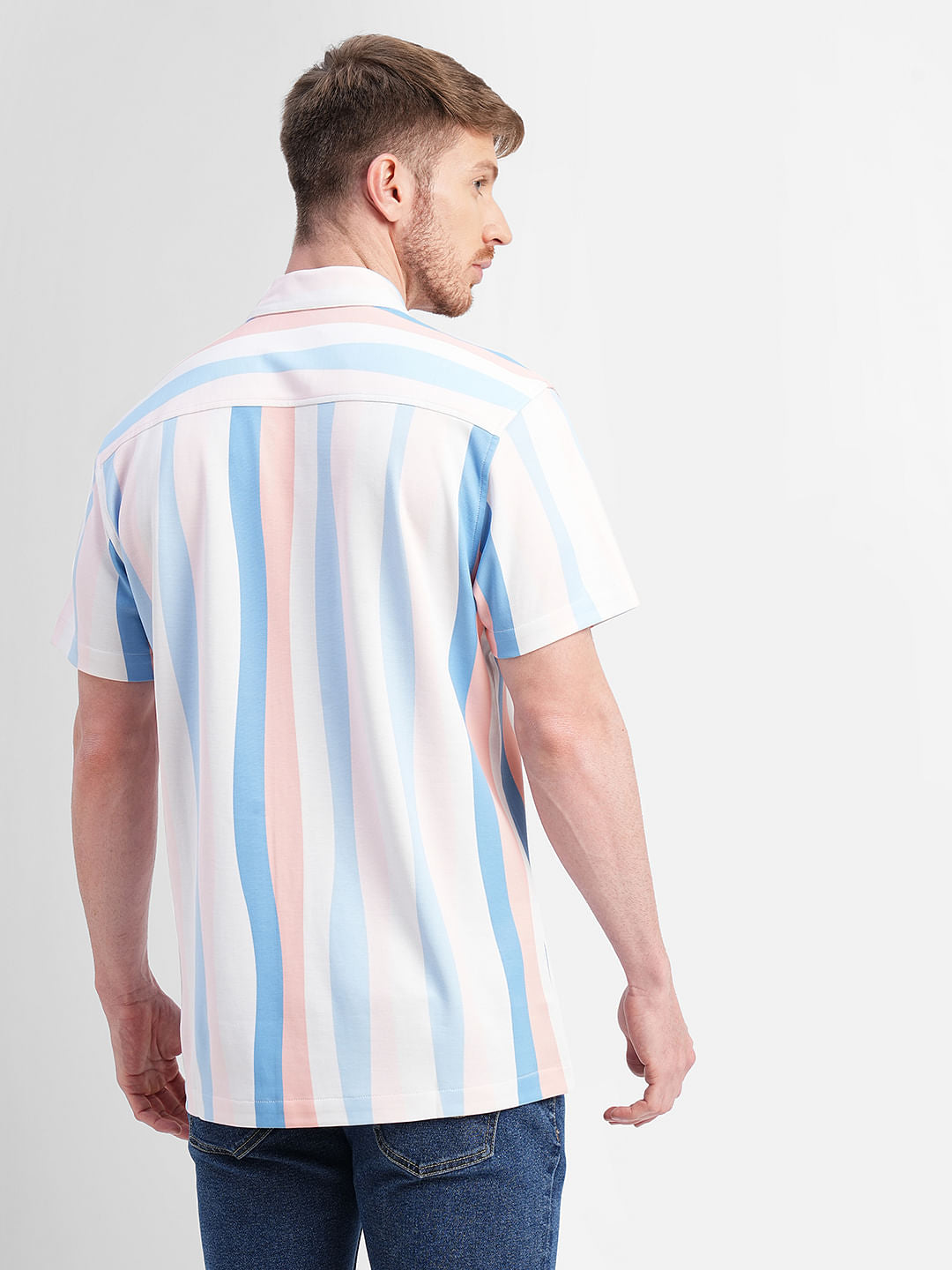 Blue Striped Short Sleeves Shirt
