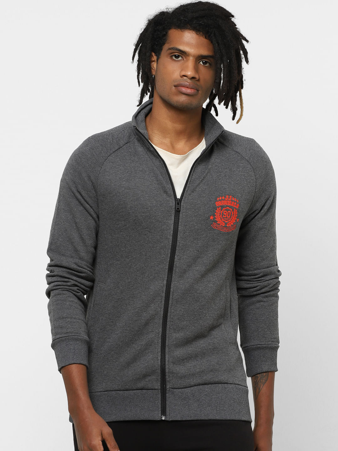 Grey High Neck Zip Up Sweatshirt