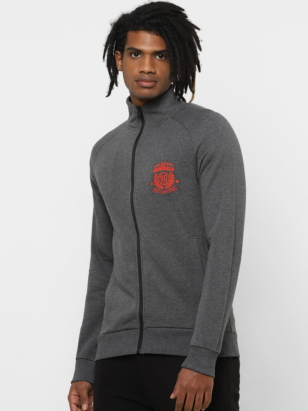 Grey High Neck Zip Up Sweatshirt