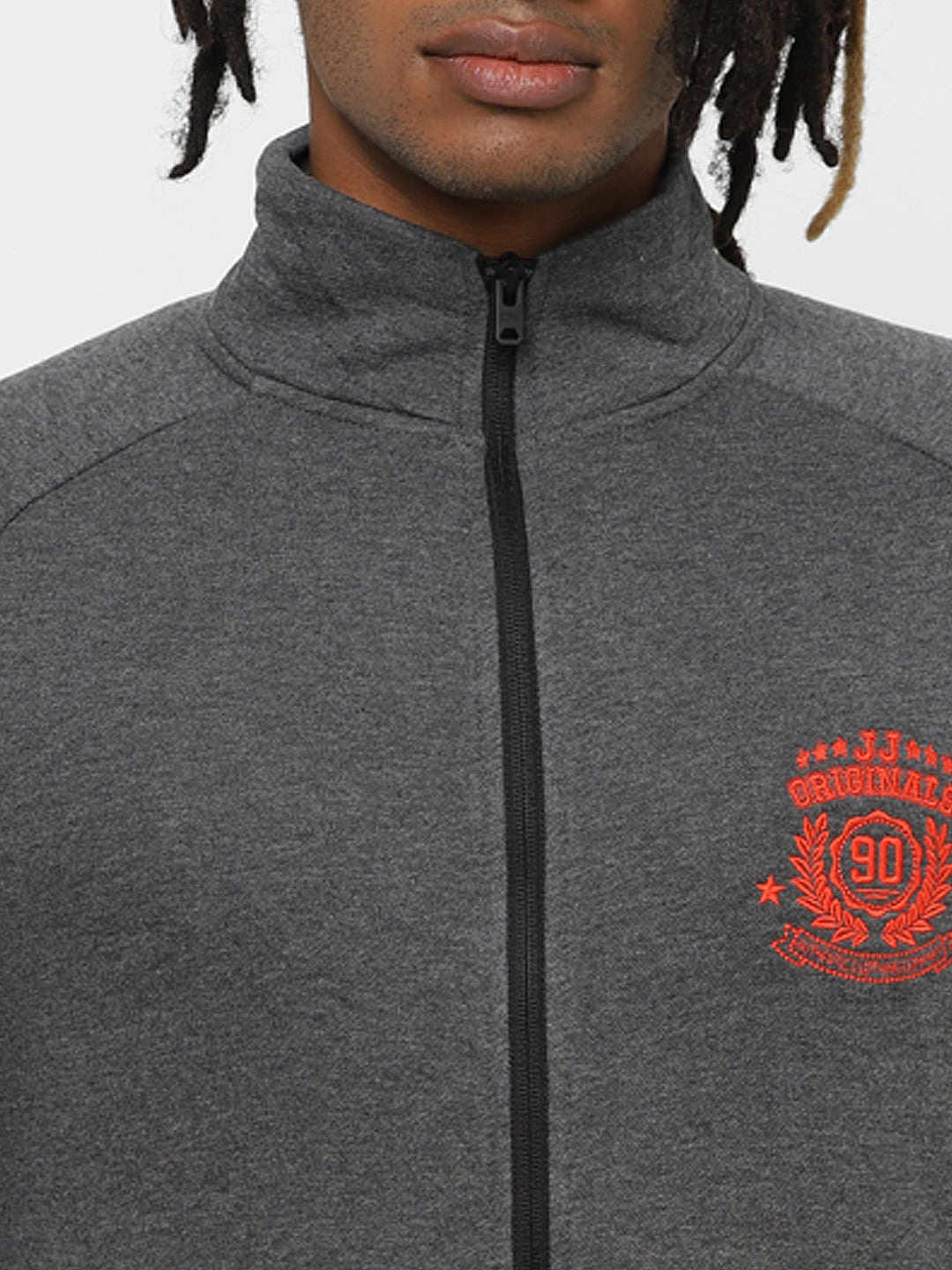 Grey High Neck Zip Up Sweatshirt