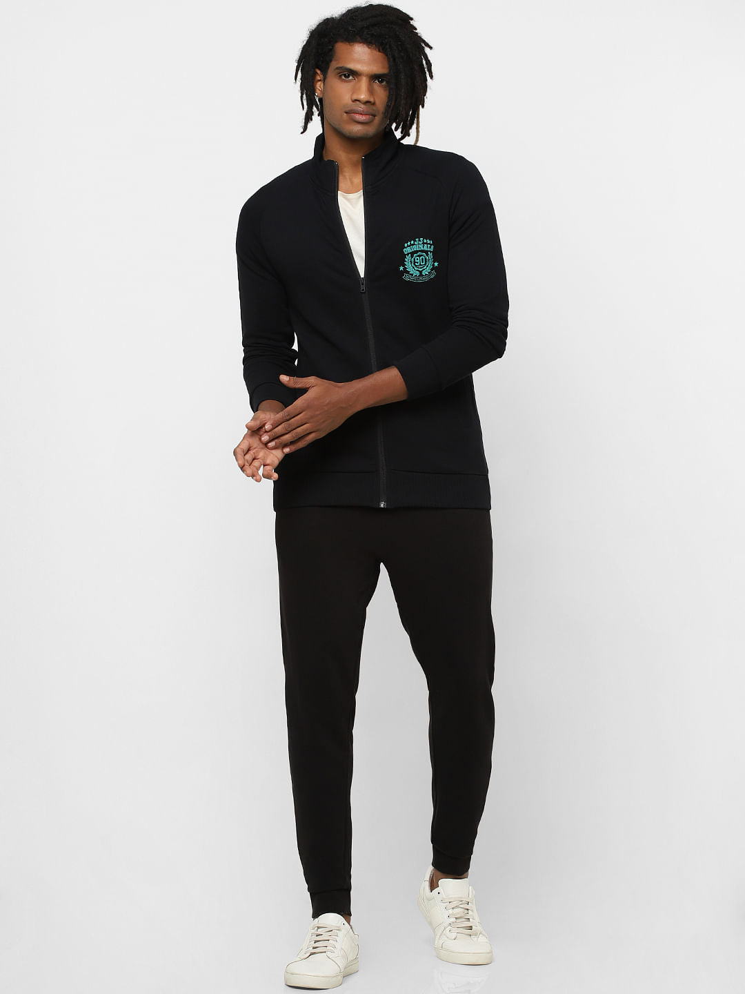 Black High Neck Zip Up Sweatshirt - S