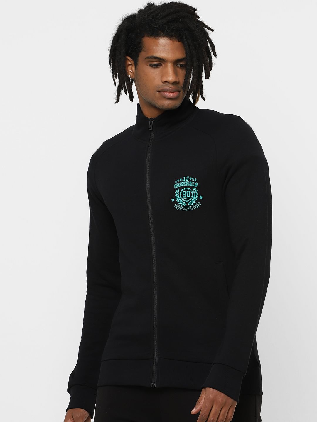 Black High Neck Zip Up Sweatshirt