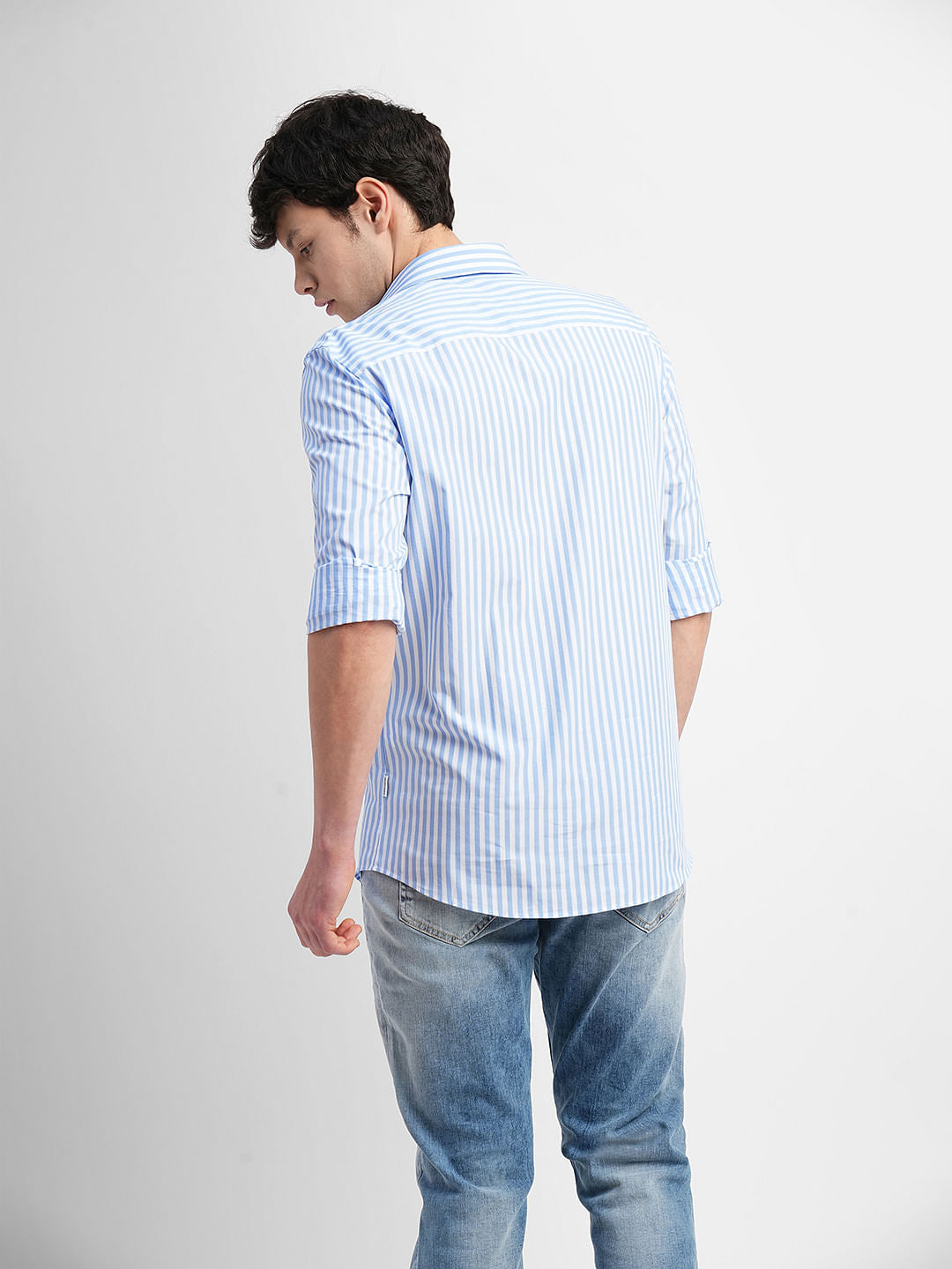 Blue & White Striped Full Sleeves Shirt