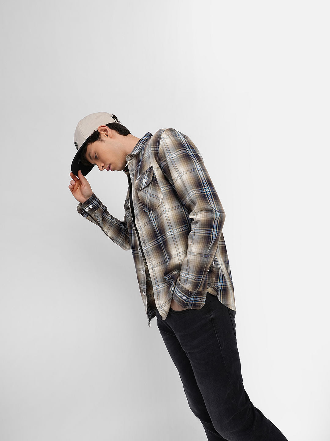 Brown Check Full Sleeves Shirt - S