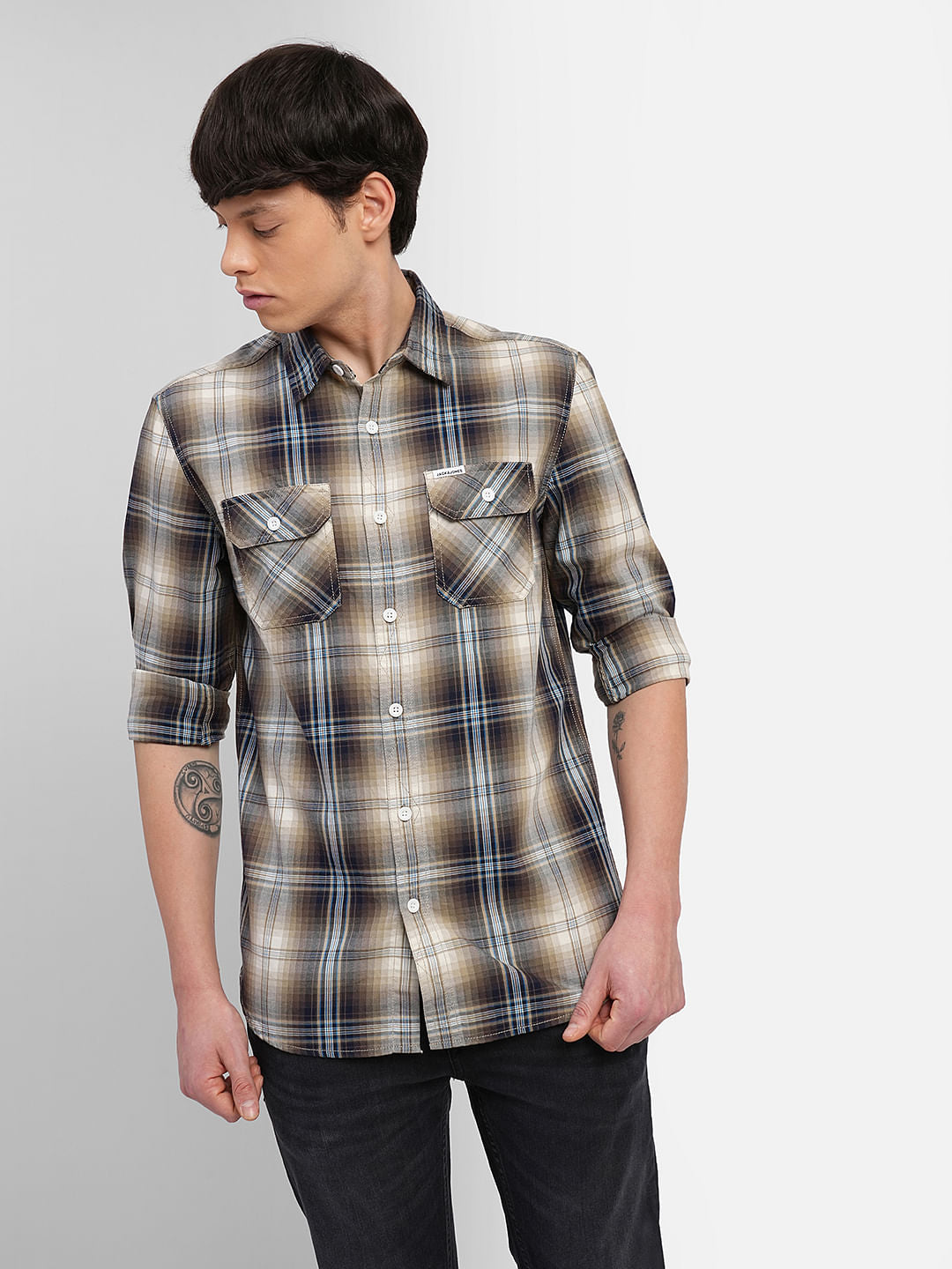 Brown Check Full Sleeves Shirt
