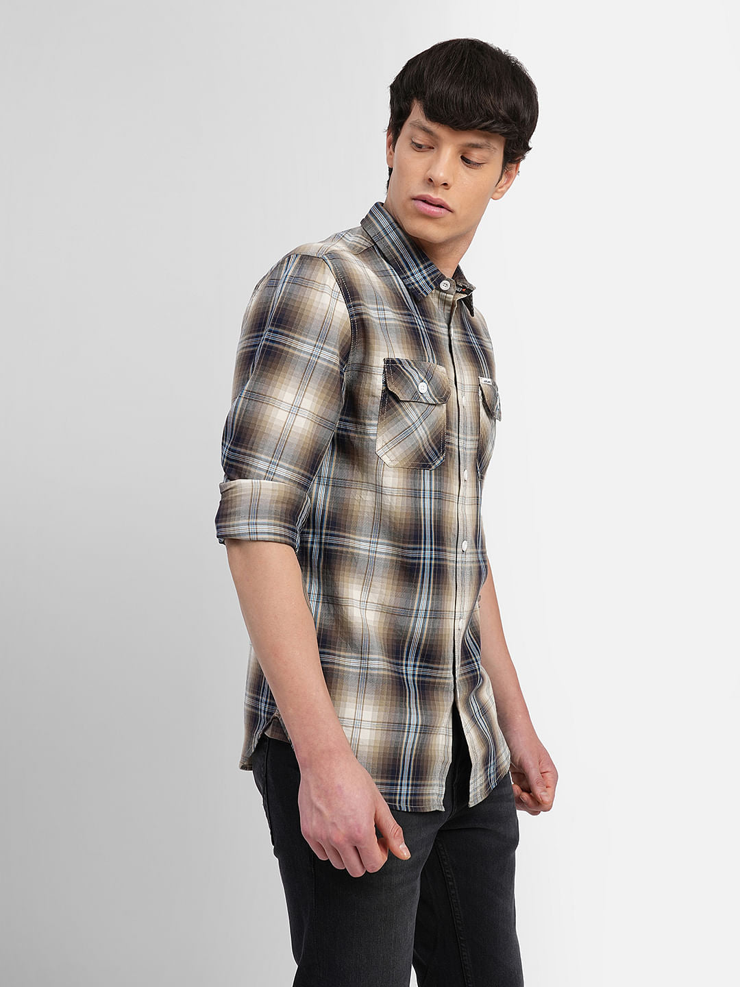 Brown Check Full Sleeves Shirt