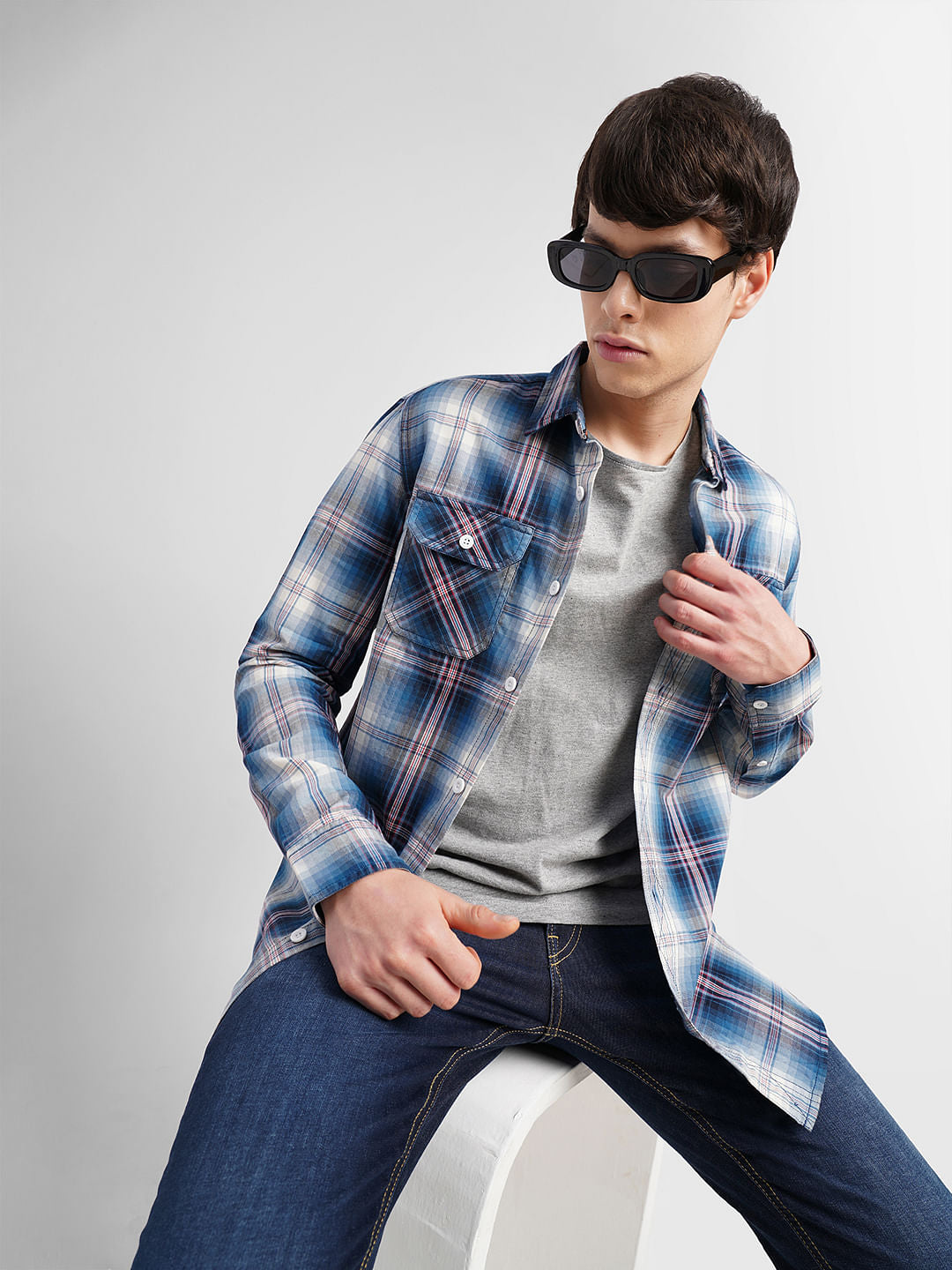 Dark Blue Check Full Sleeves Shirt