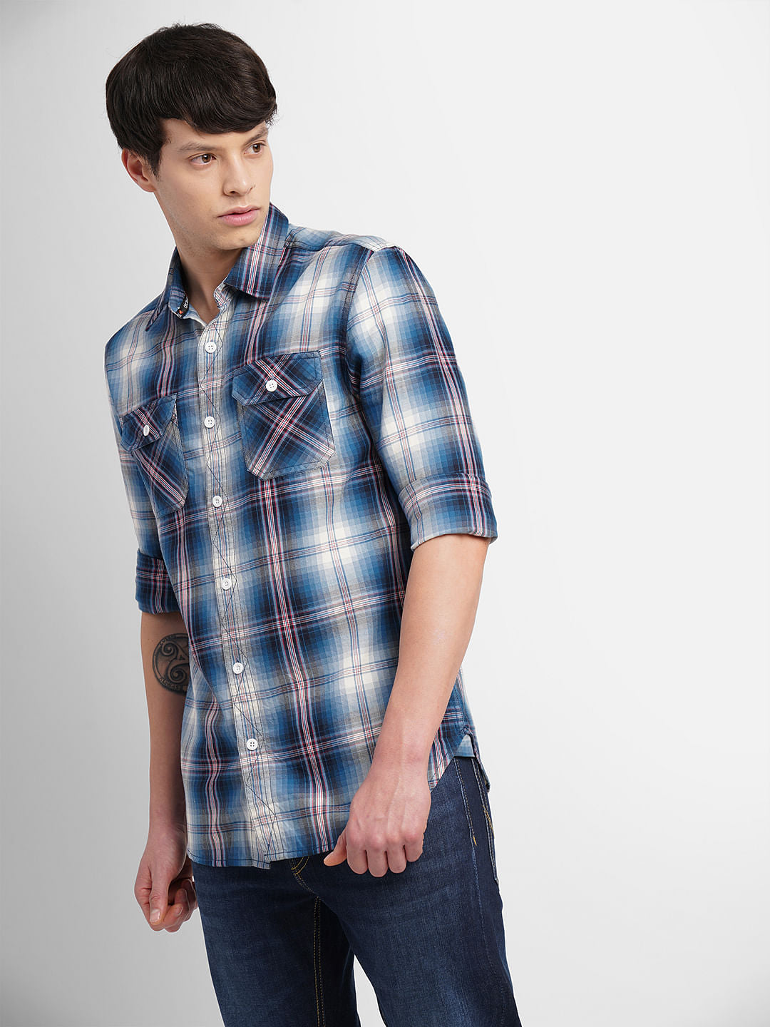Dark Blue Check Full Sleeves Shirt