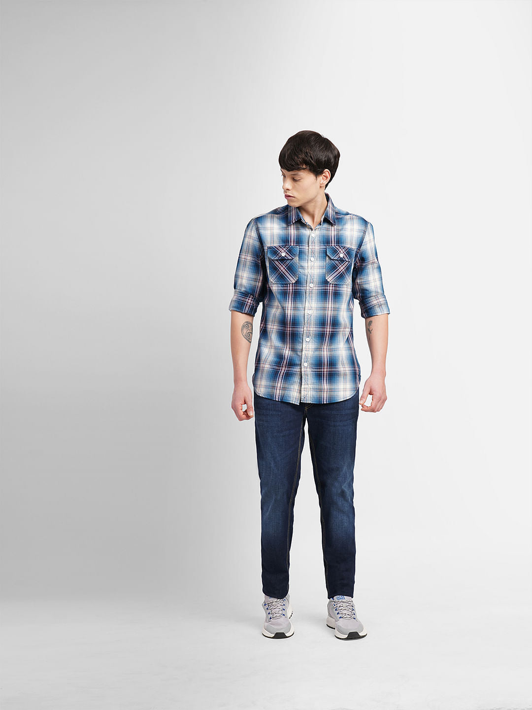 Dark Blue Check Full Sleeves Shirt