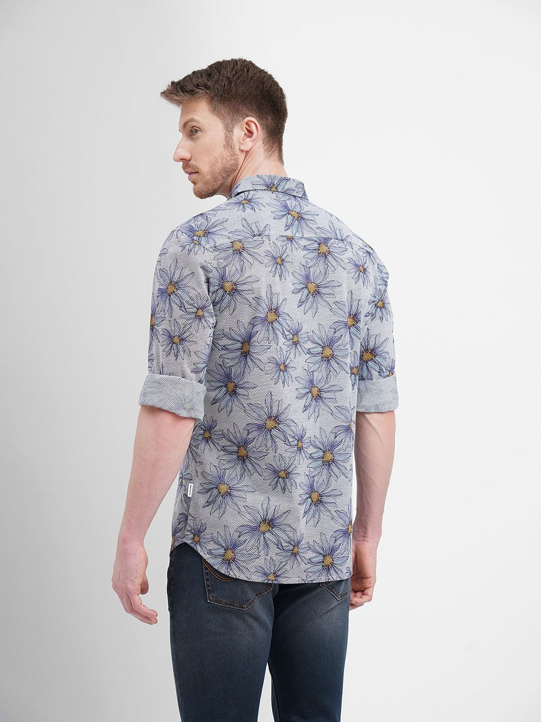 Blue Sunflower Print Full Sleeves Shirt