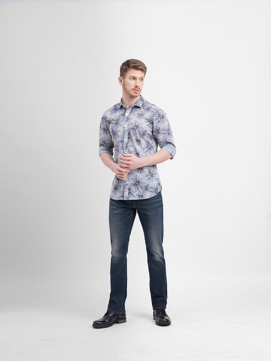 Blue Sunflower Print Full Sleeves Shirt