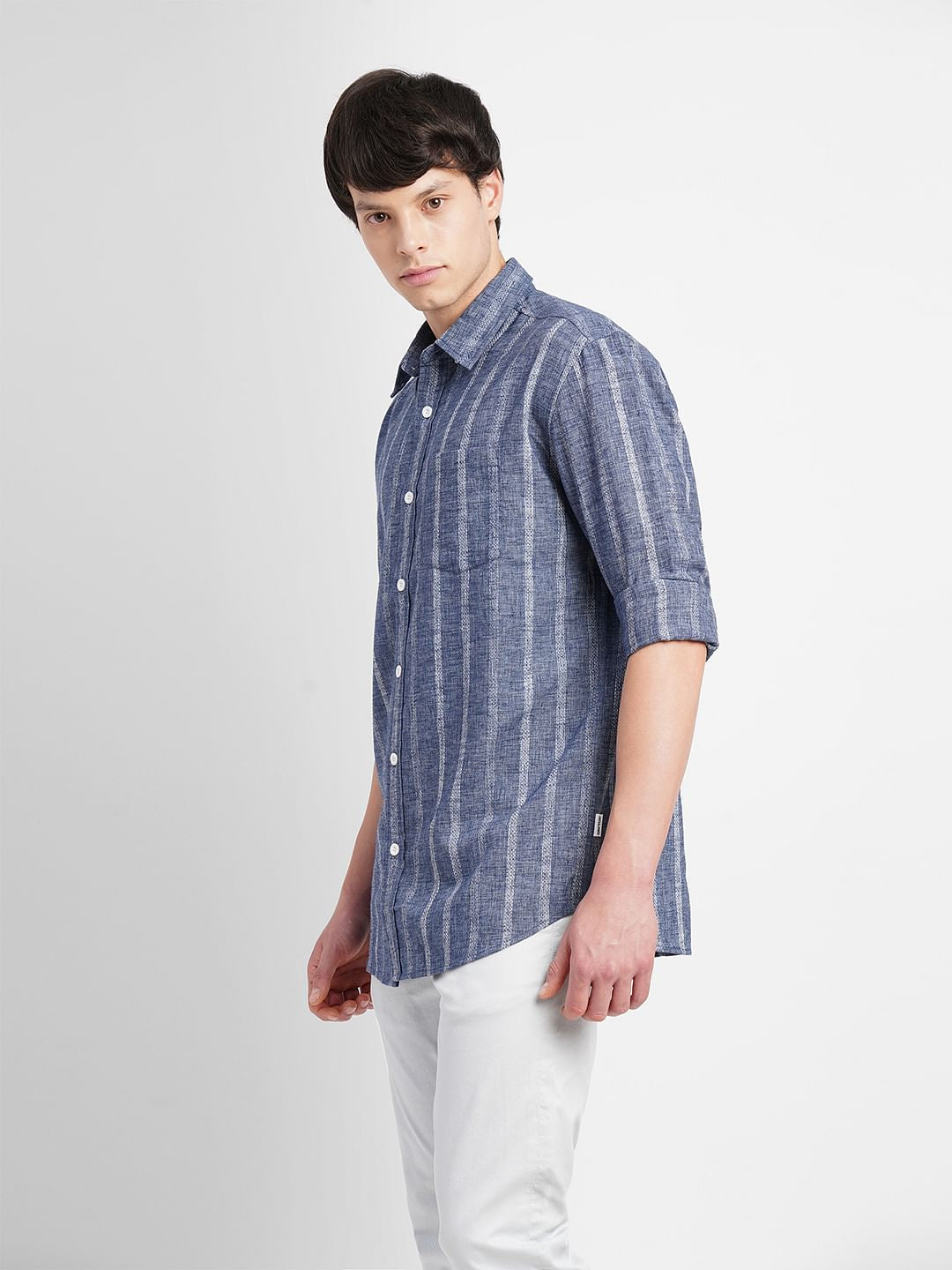 Dark Blue Striped Full Sleeves Shirt
