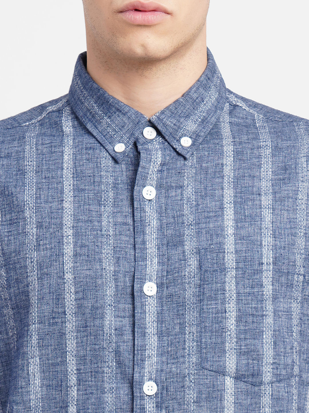 Dark Blue Striped Full Sleeves Shirt