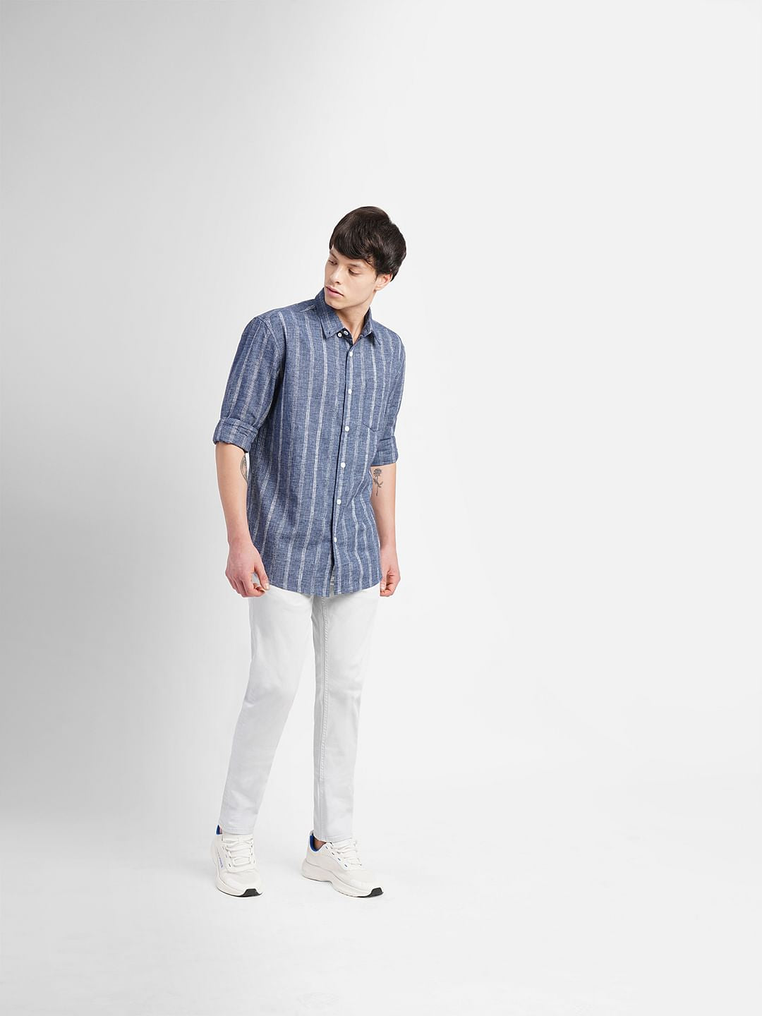Dark Blue Striped Full Sleeves Shirt
