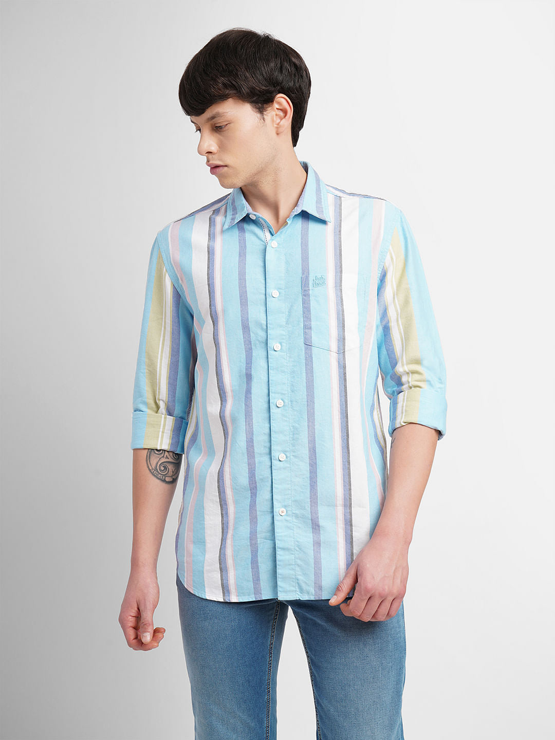 Light Blue Striped Full Sleeves Shirt