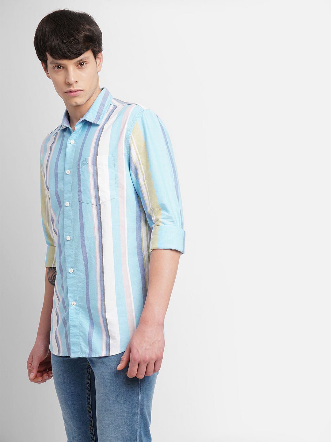 Light Blue Striped Full Sleeves Shirt