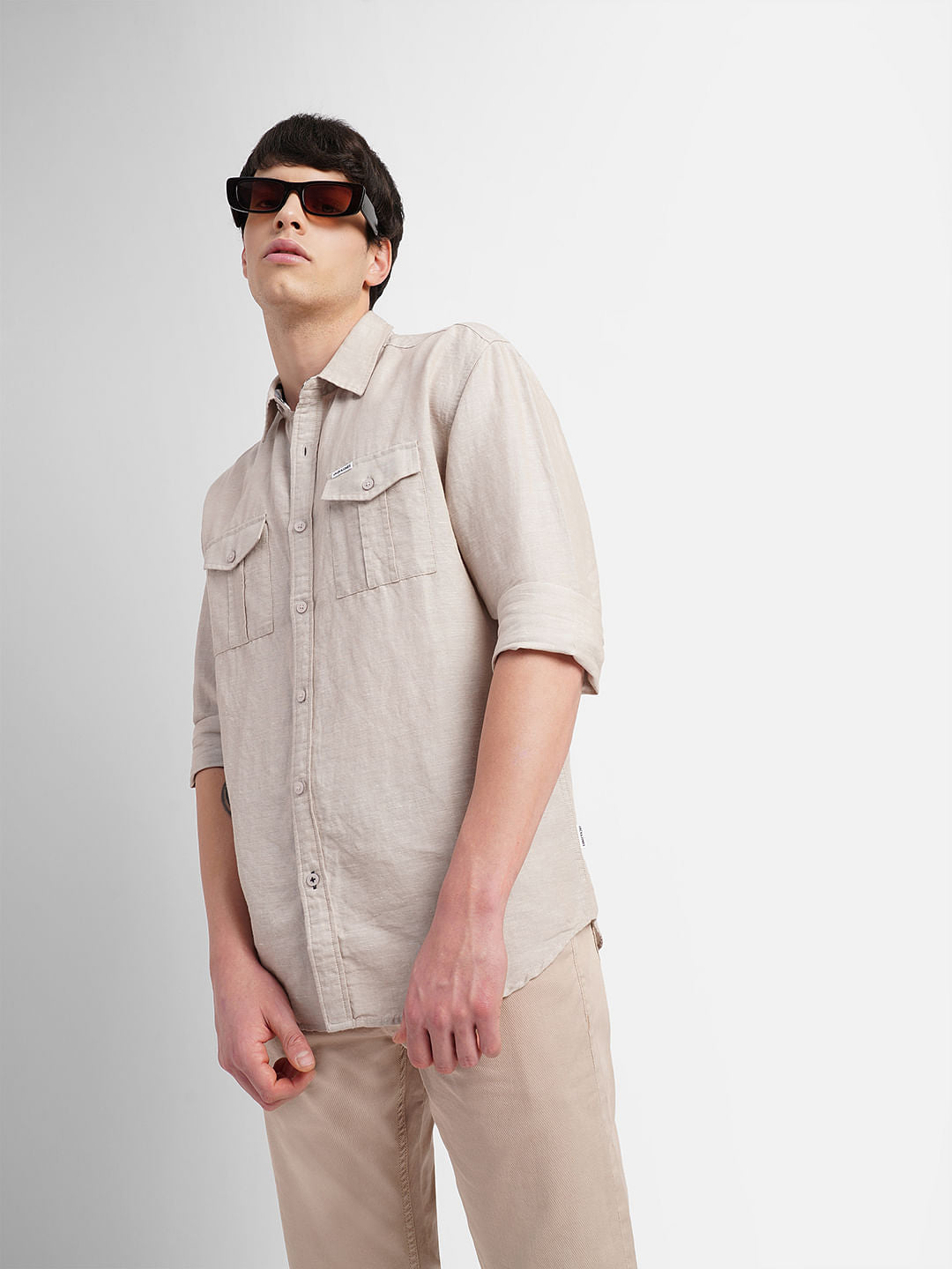 Beige Full Sleeves Shirt - S