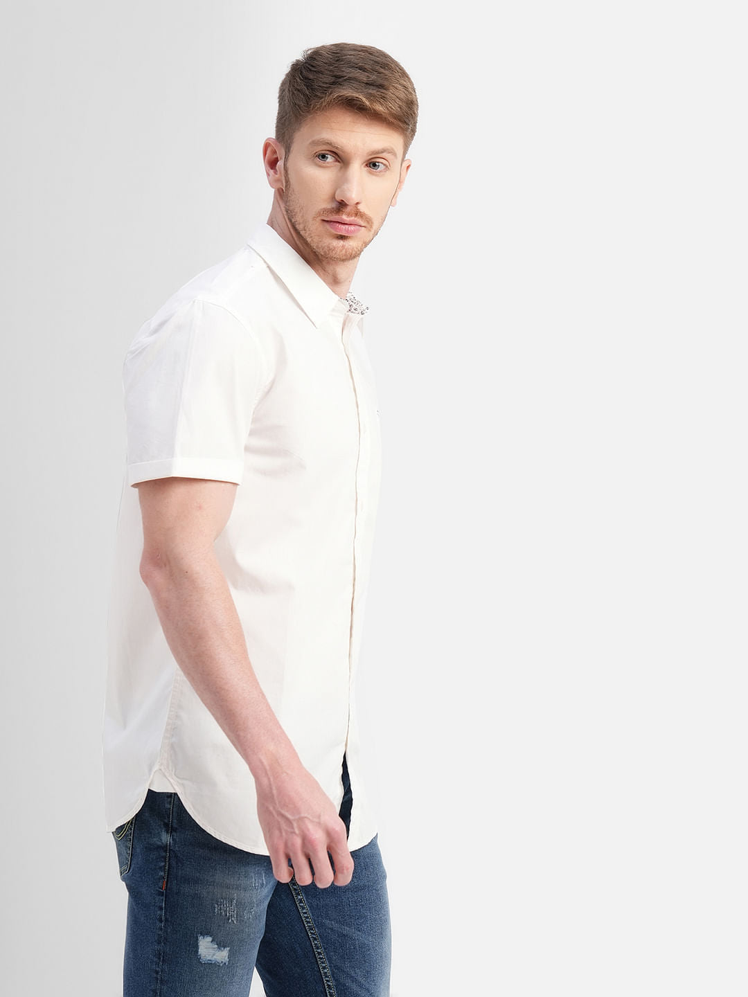 White Logo Print Short Sleeves Shirt