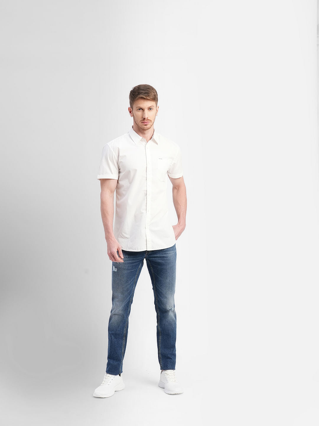 White Logo Print Short Sleeves Shirt