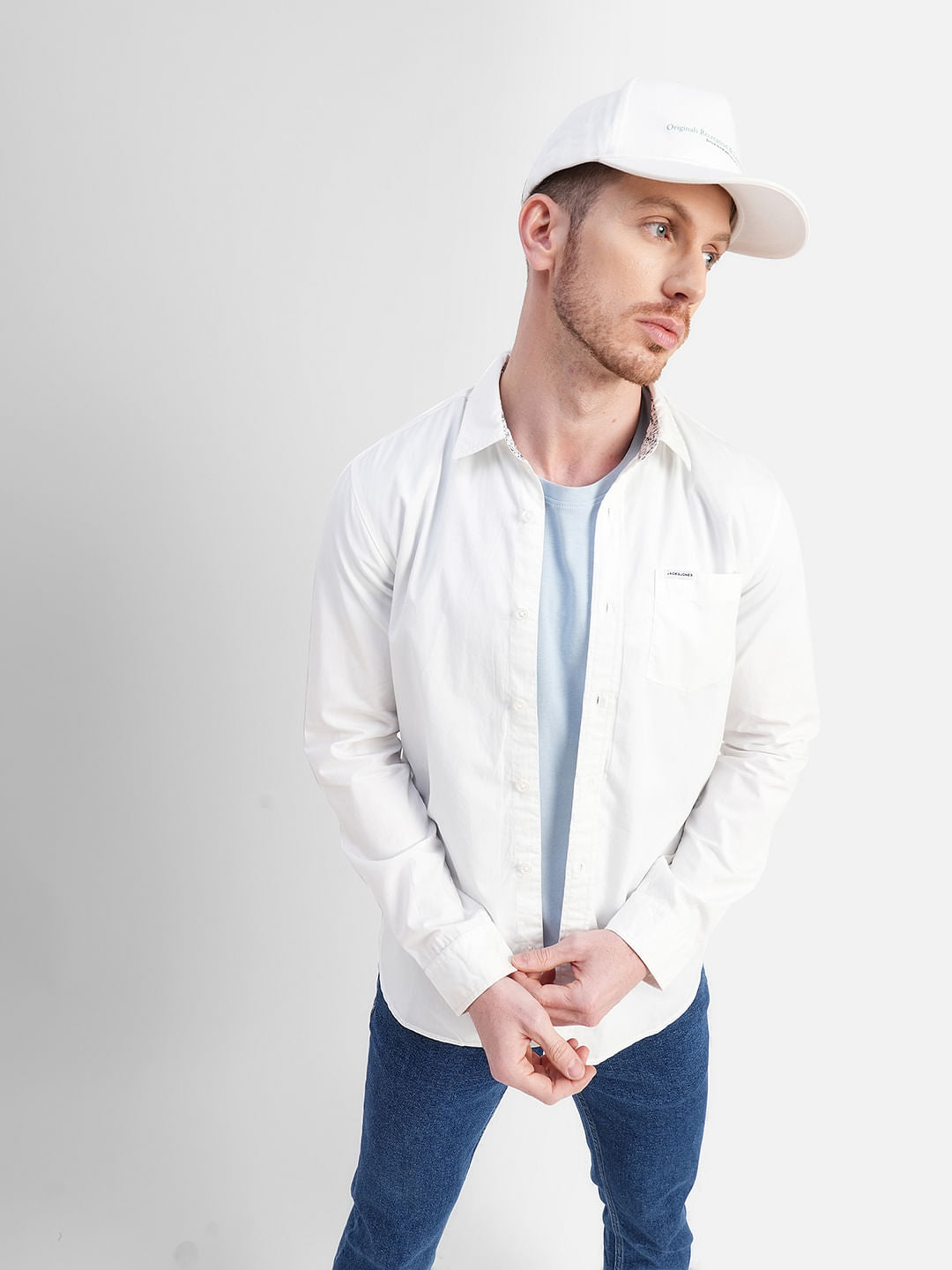 White Logo Print Full Sleeves Shirt - S