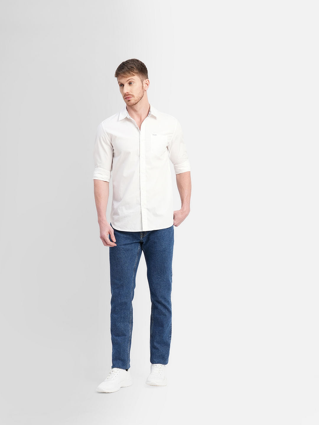White Logo Print Full Sleeves Shirt