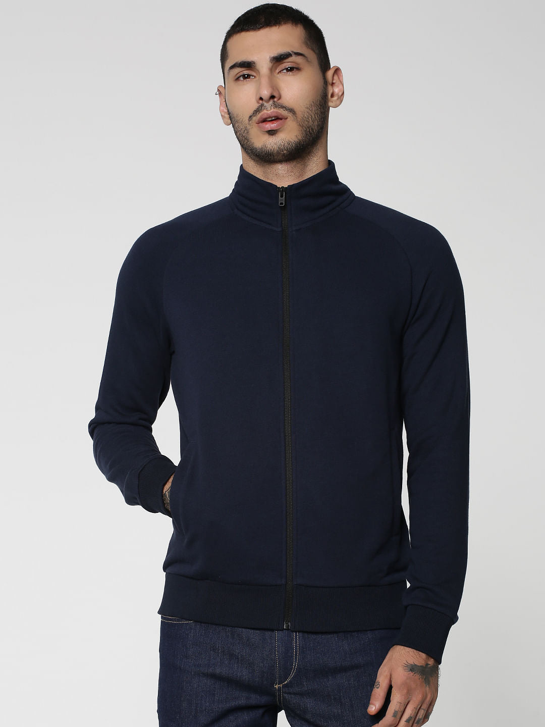 Navy Blue Zip Up Sweatshirt - S