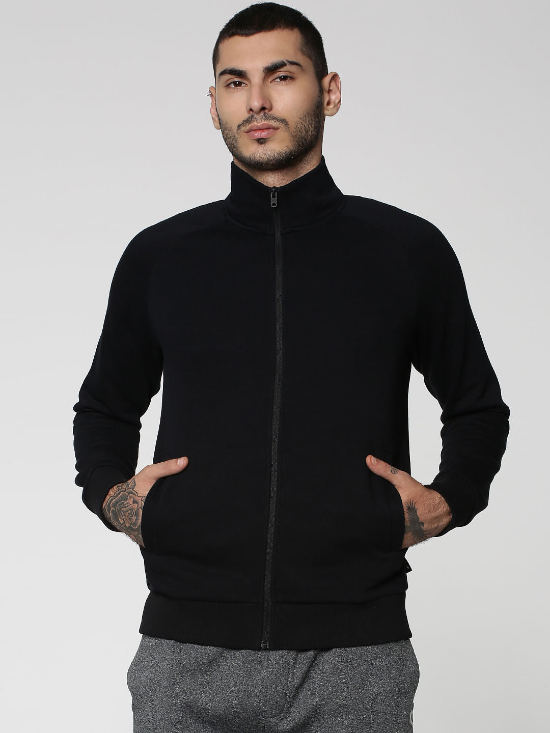 Black Zip Up Sweatshirt - S