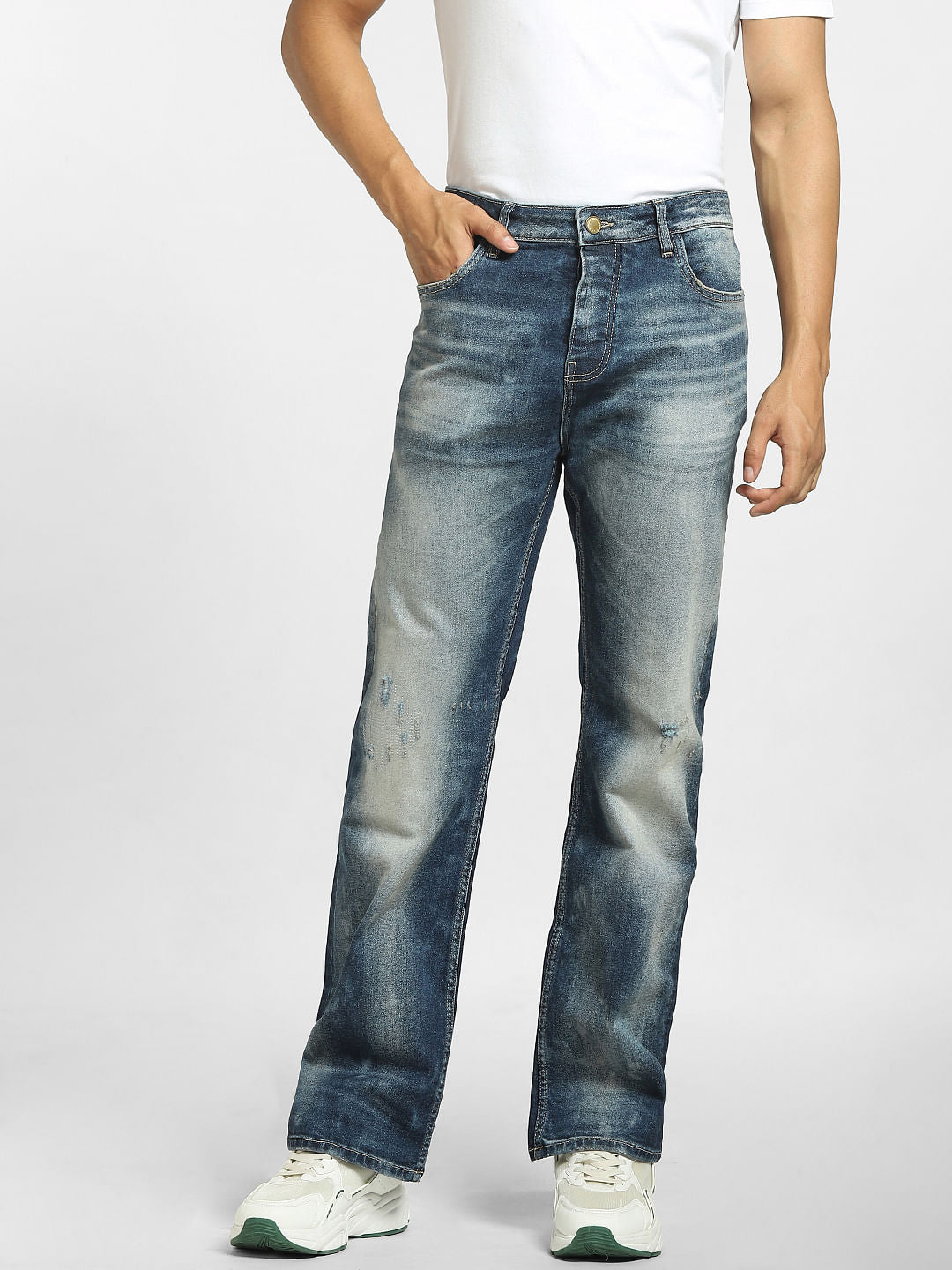 Blue High Rise Washed Bootcut Jeans