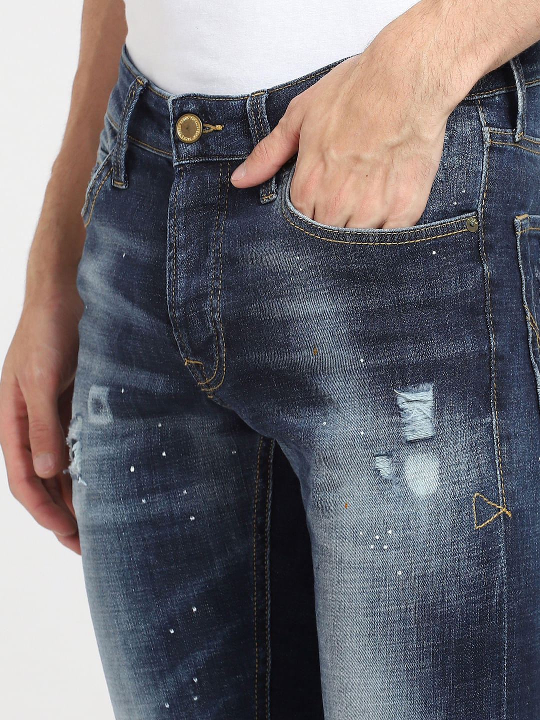 Blue Low Rise Distressed Glenn Slim Jeans