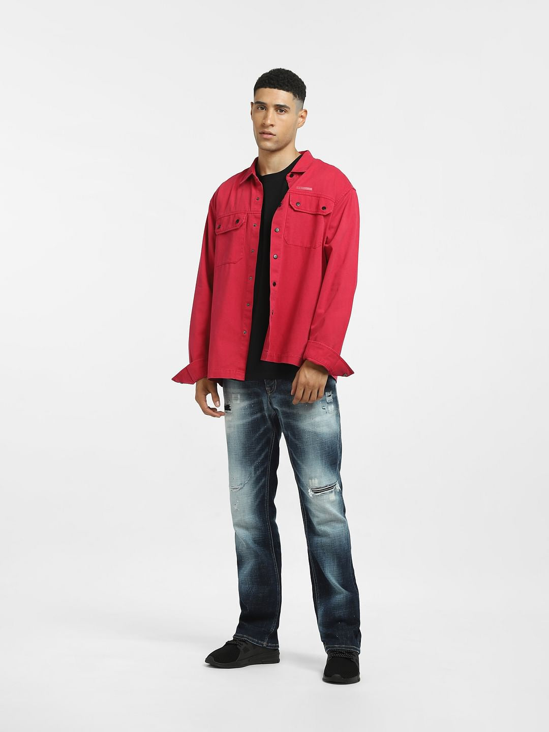 Blue Mid Rise Ripped Clark Regular Jeans - 28/30