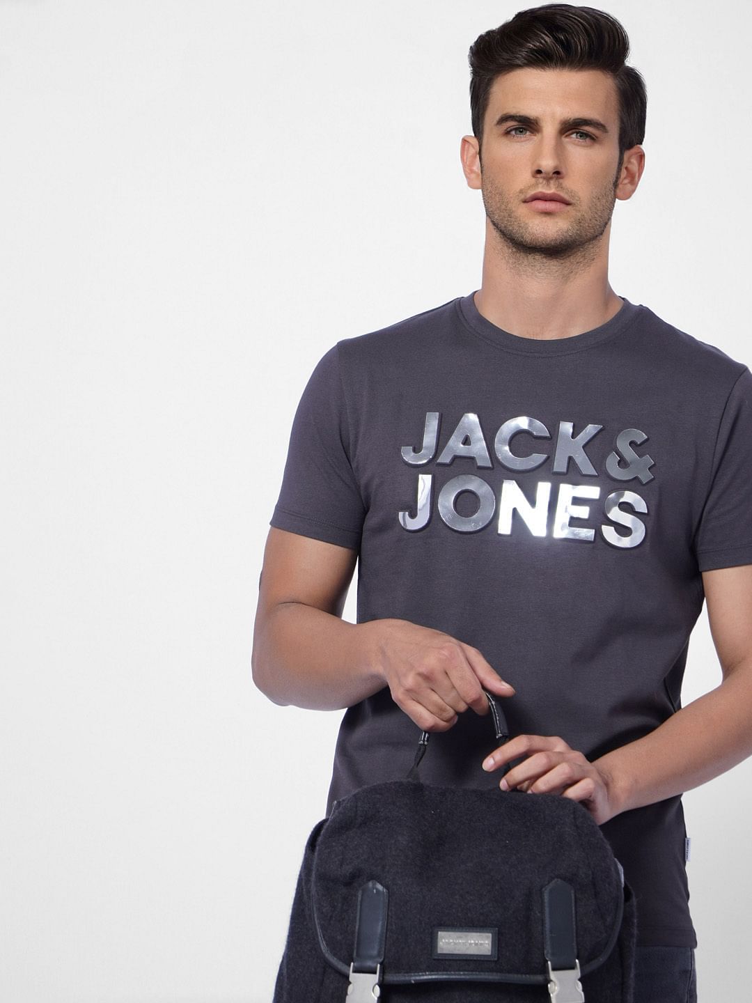 Black Logo Print Crew Neck T-shirt - S