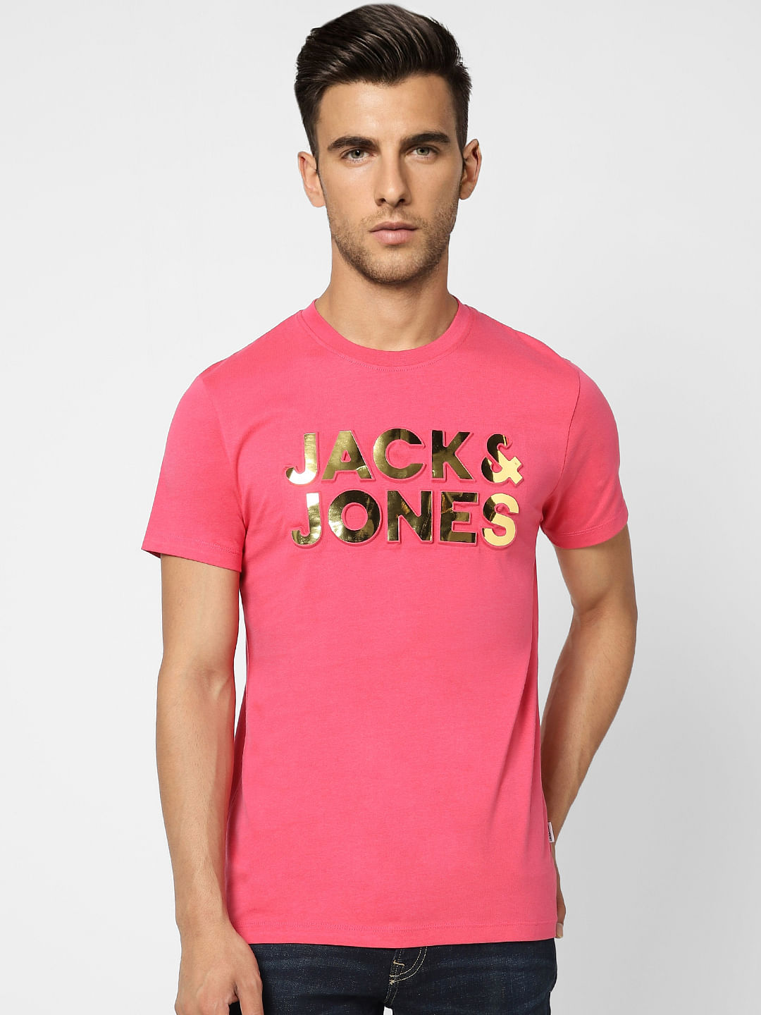 Pink Logo Print Crew Neck T-shirt