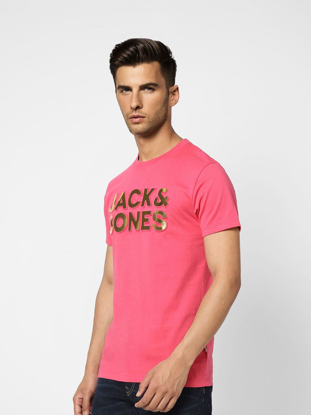 Pink Logo Print Crew Neck T-shirt