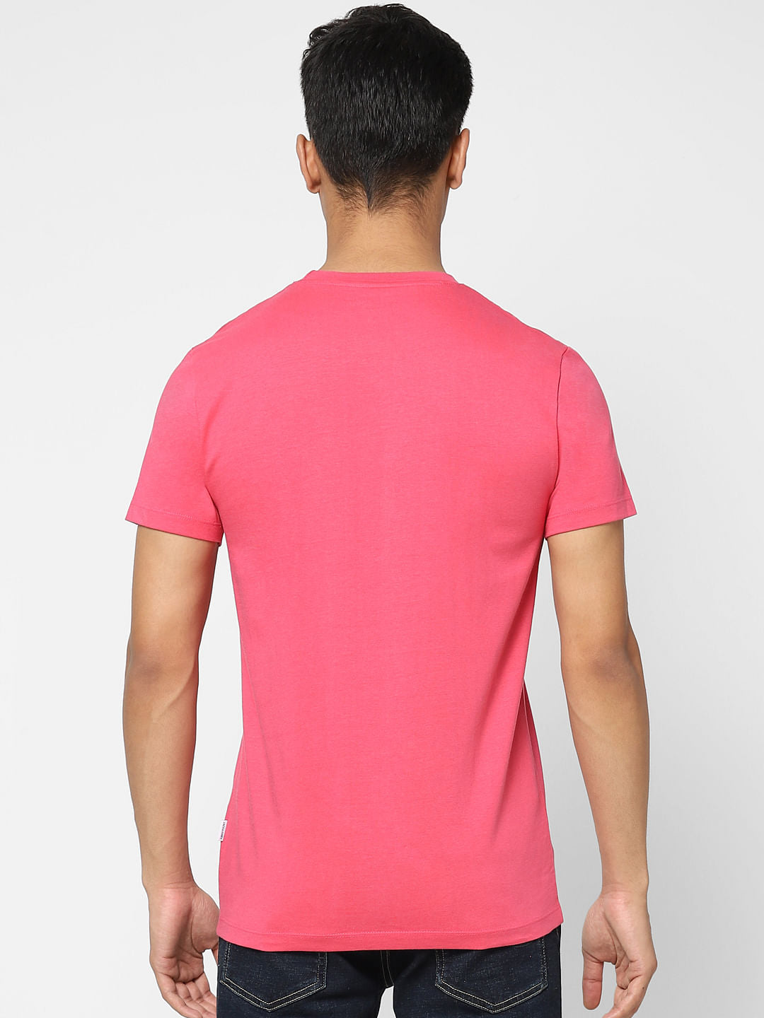 Pink Logo Print Crew Neck T-shirt
