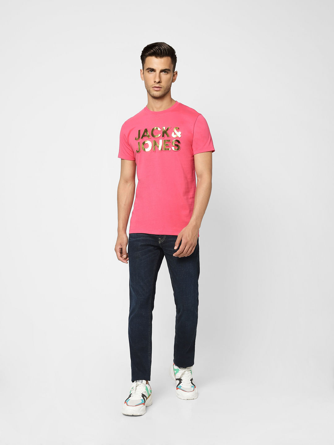 Pink Logo Print Crew Neck T-shirt