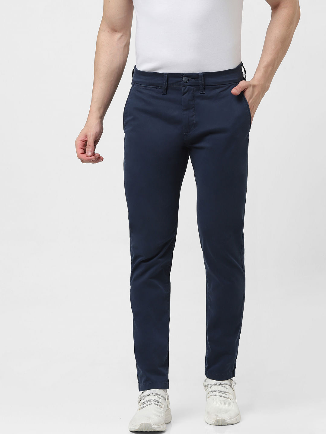Dark Blue Mid Rise Chinos