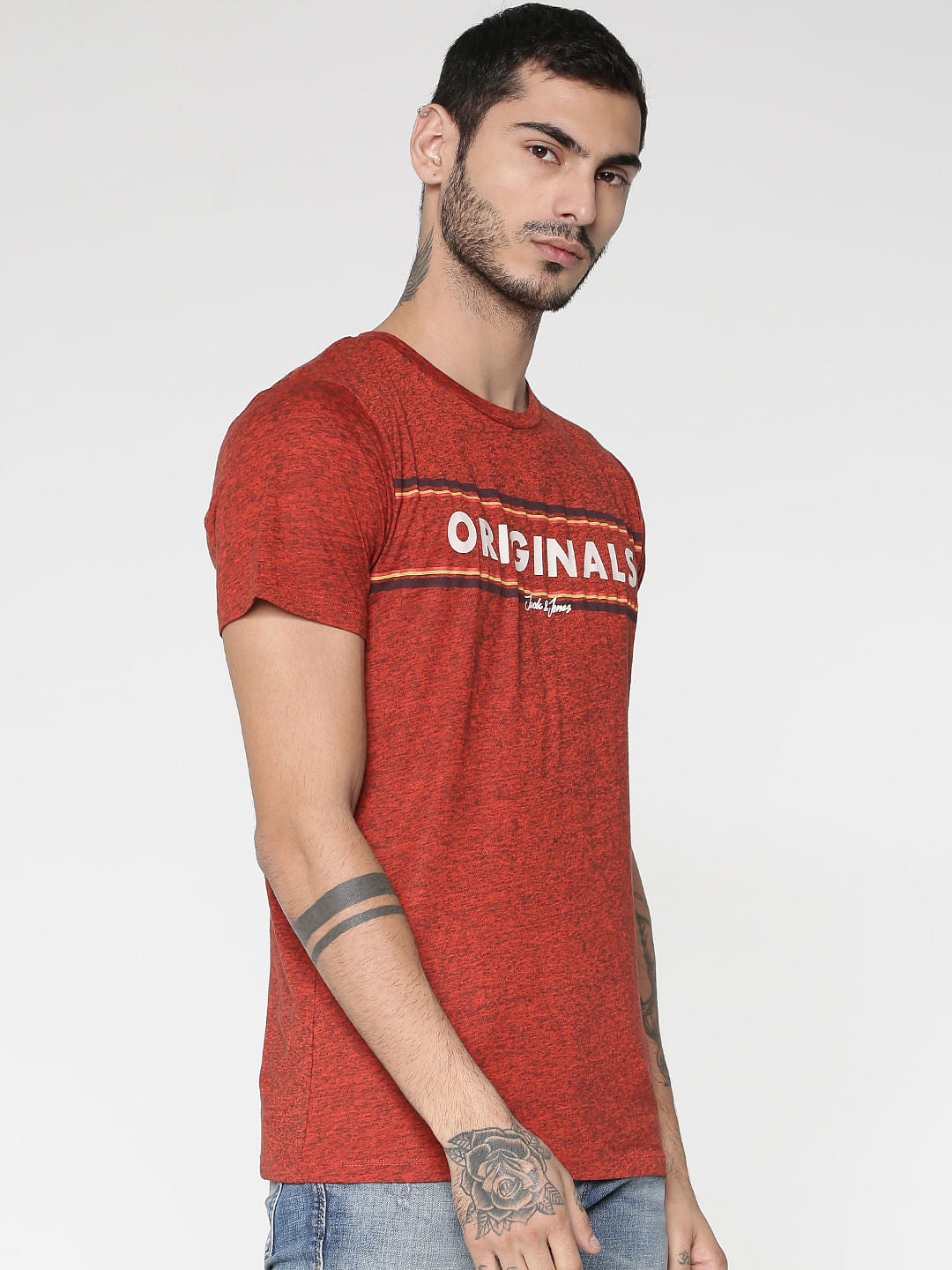 Red Text Print Slim Fit Crew Neck T-Shirt