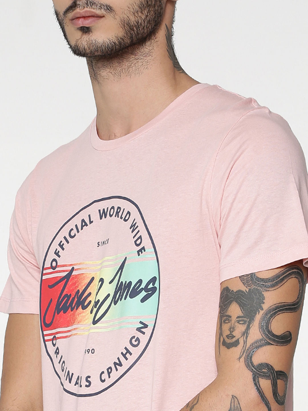 Pink Logo Print Slim Fit Crew Neck T-Shirt