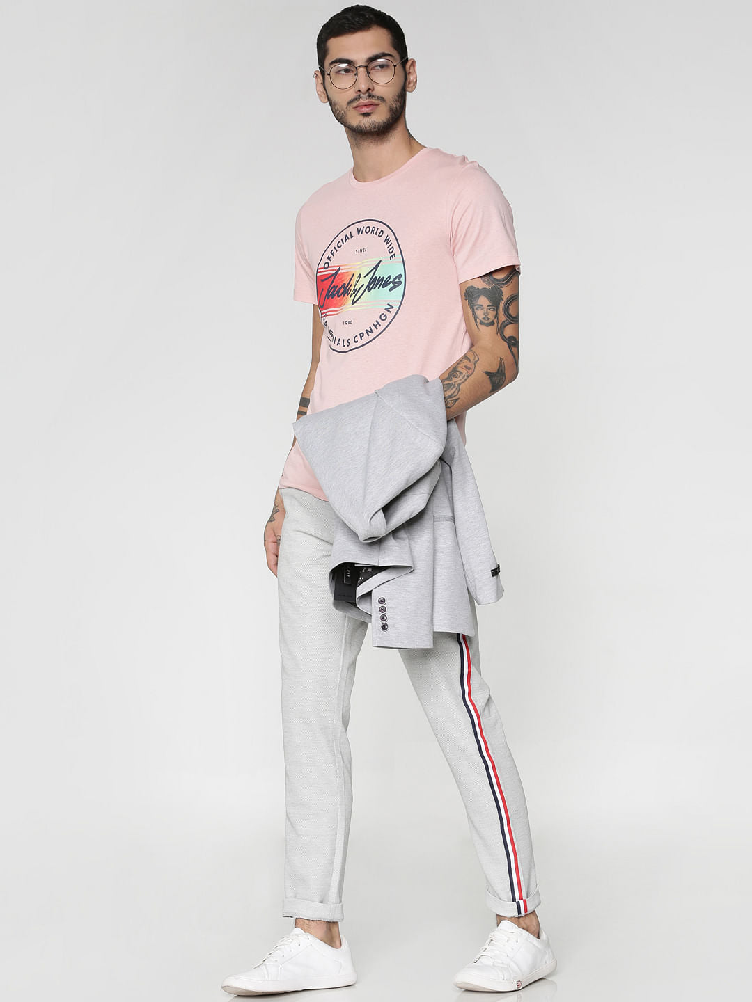 Pink Logo Print Slim Fit Crew Neck T-Shirt