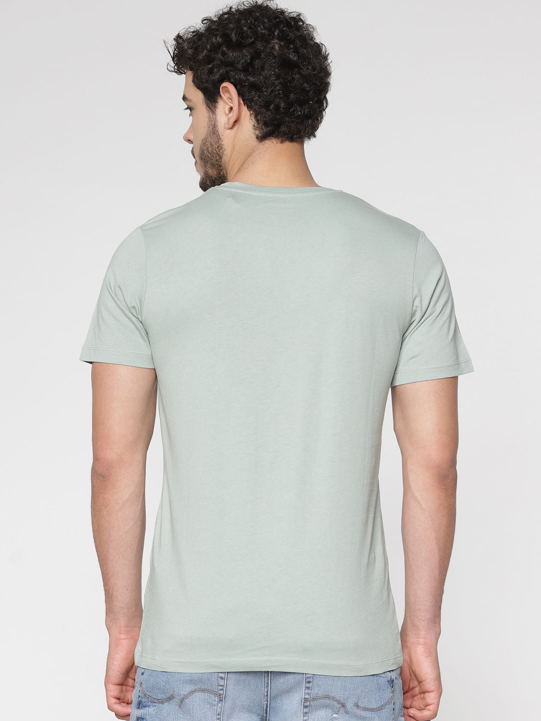 Green Printed Slim Fit Crew Neck T-Shirt