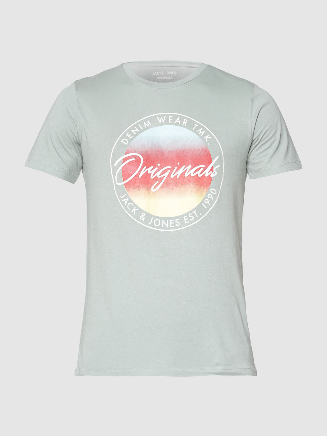 Green Printed Slim Fit Crew Neck T-Shirt