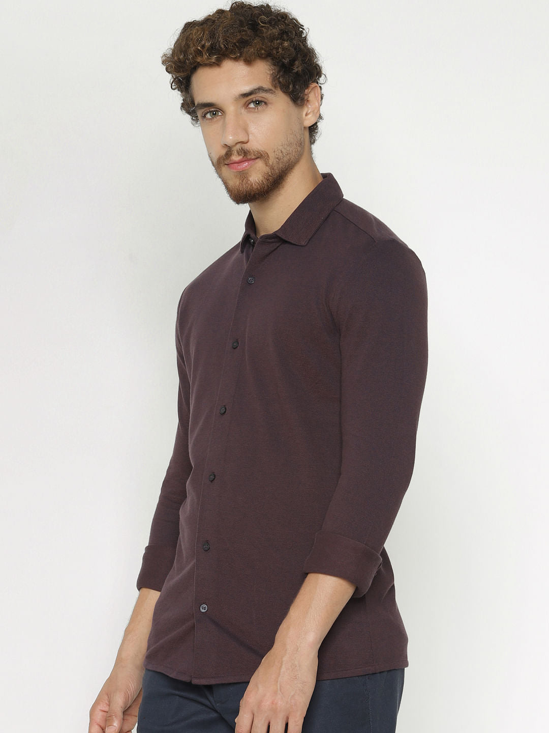 Burgundy Slim Fit Full Sleeves Shirt