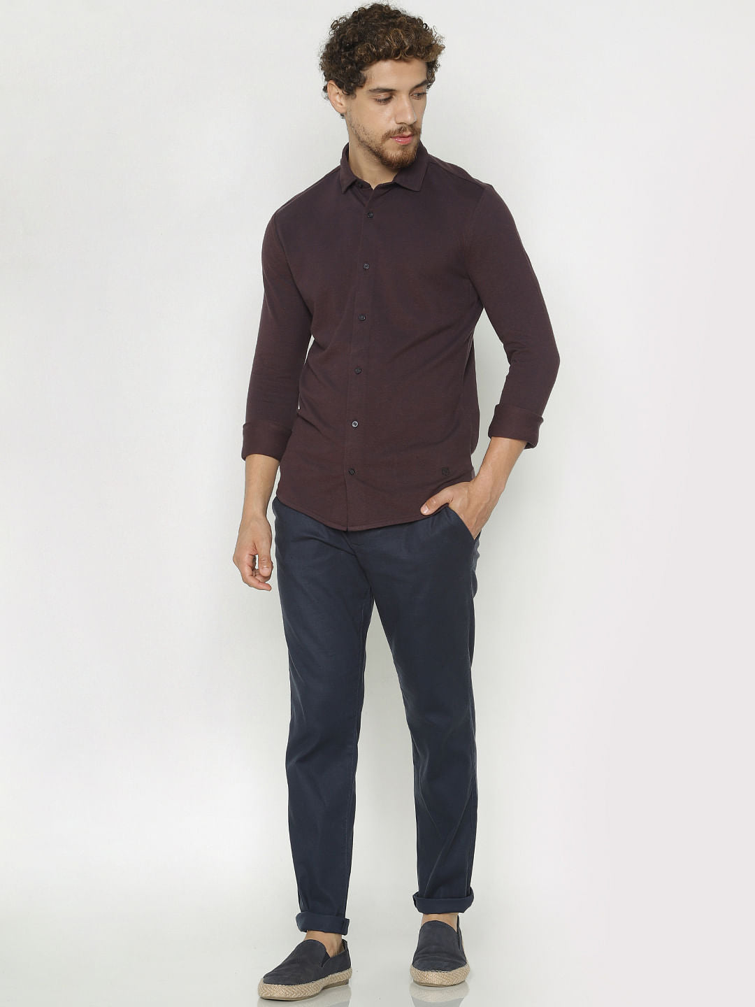 Burgundy Slim Fit Full Sleeves Shirt