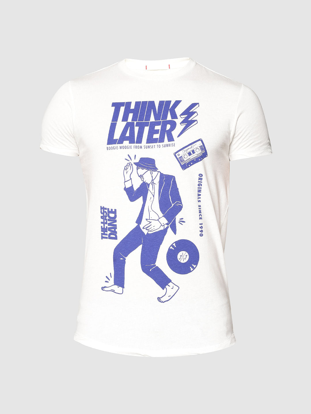 White Typographic Print Slim Fit Crew Neck T-Shirt