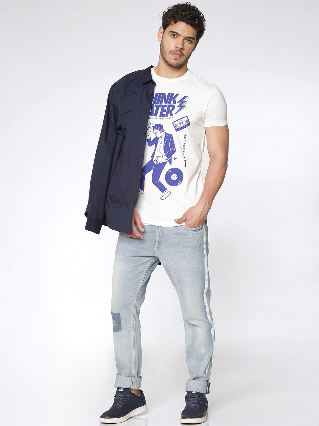 White Typographic Print Slim Fit Crew Neck T-Shirt