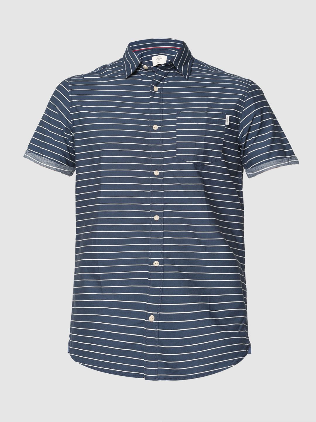 Blue Striped Slim Fit Short Sleeves Shirt